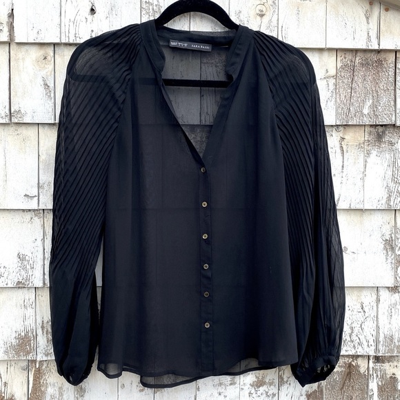 Zara Tops - Zara Pleated Long Sleeves Button Down Sheer Blouse